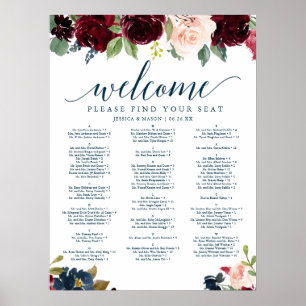 Poster Graphique de placement de mariage Breezy Burgundy