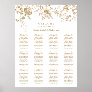 Poster Graphique de placement de mariage élégant floral v