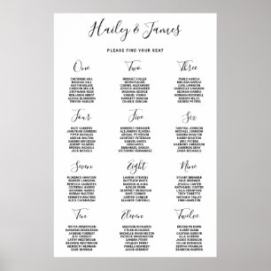 Poster Graphique de placement de mariage élégant noir et