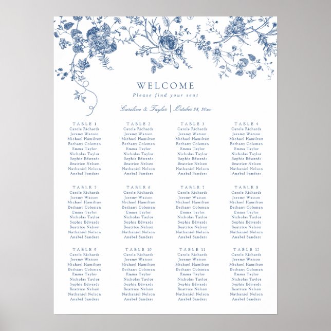 Poster Graphique de placement de mariage floral élégant v (Devant)