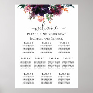 Poster Graphique de placement de mariage floral profond l