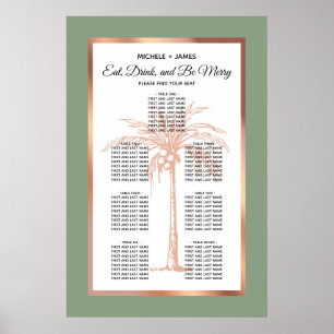 Poster Graphique de placement de mariage tropical Palm or