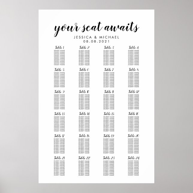 Poster Graphique de placement des invités de mariage gran (Devant)