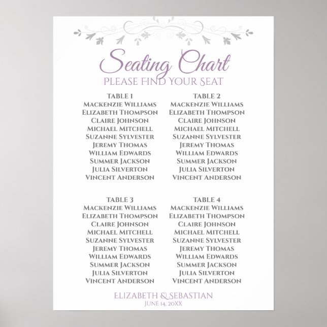 Poster Graphique de placement des invités de mariage simp (Devant)