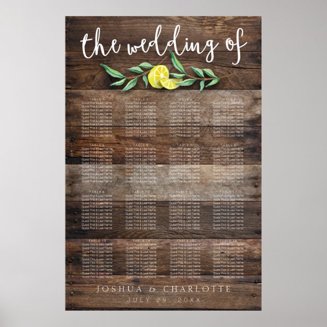 Poster GRAPHIQUE DE SIÈGE 121-160 | Rustic Mariage citron (Devant)