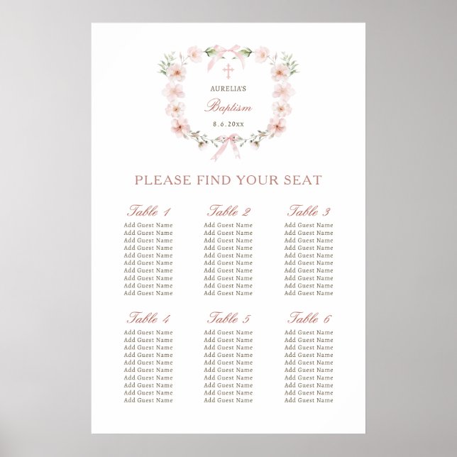 Poster Graphique de siège à cadre floral rose vif (Devant)