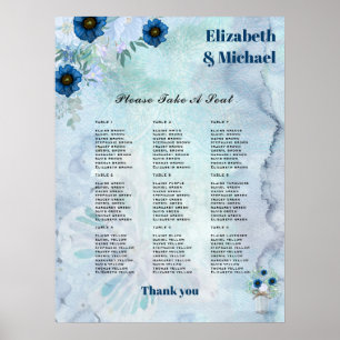 Poster GRAPHIQUE DE SIÈGE - Bleu Dusty Floral
