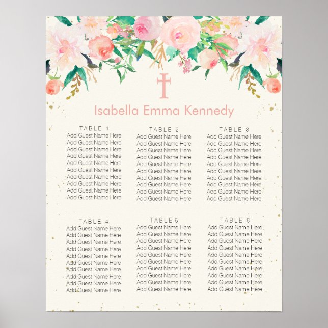 Poster Graphique de siège de baptême floral (Devant)