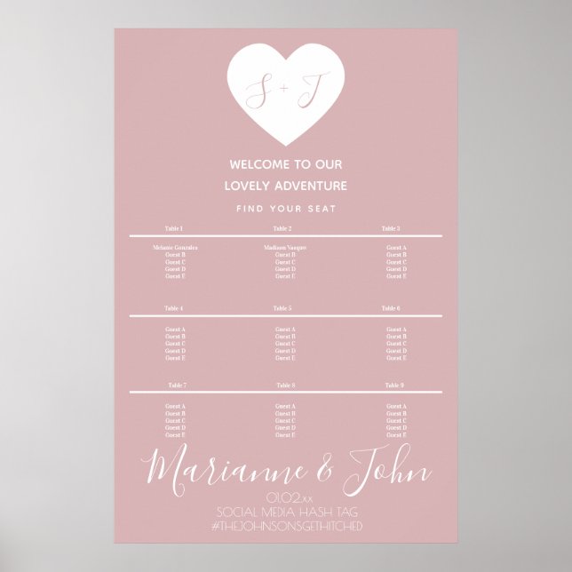 Poster Graphique de siège du logo Mariage rose coeur simp (Devant)