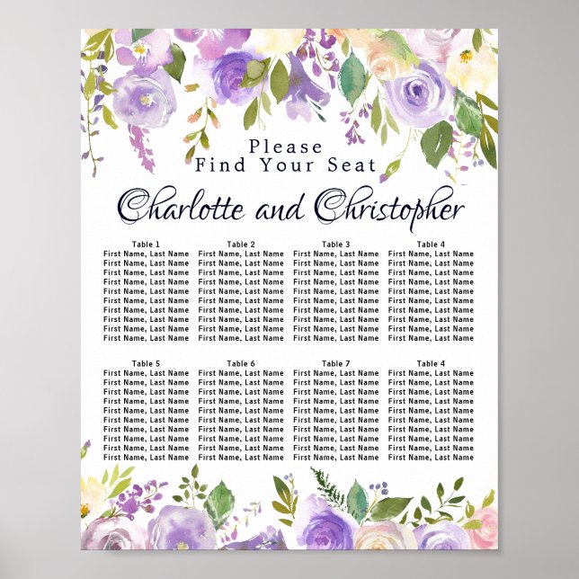 Poster Graphique de siège Mariage à 8 tables en floral de (Devant)