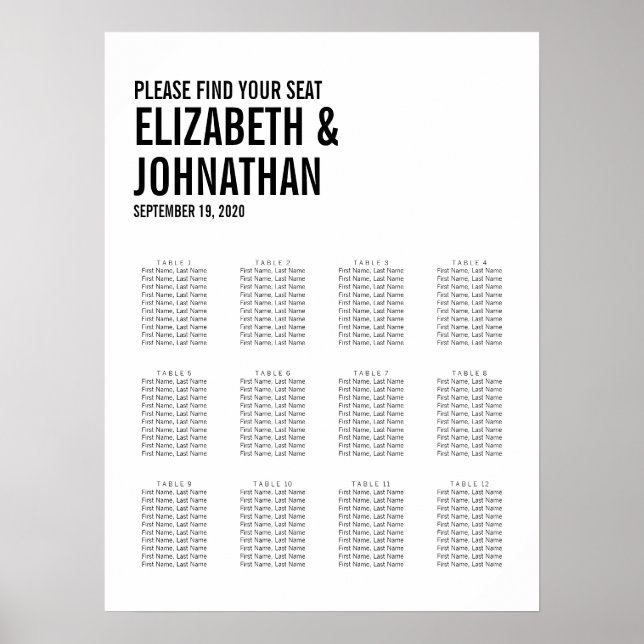 Poster Graphique de siège Mariage de typographie simple e (Devant)