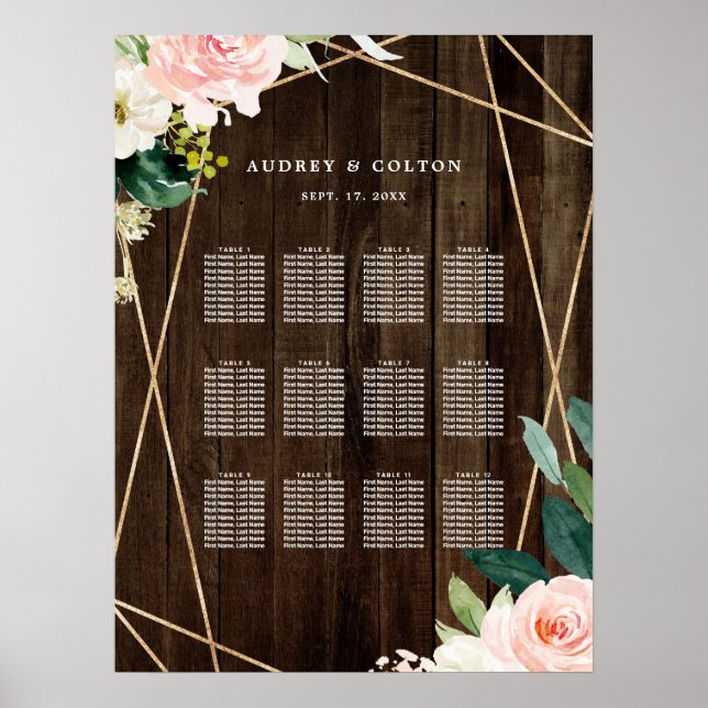 Poster Graphique de siège Mariage en bois rustique géomét (Devant)