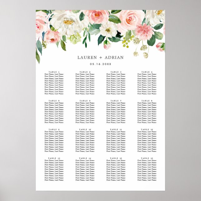 Poster Graphique de siège Mariage en fleur rose pâle (Devant)