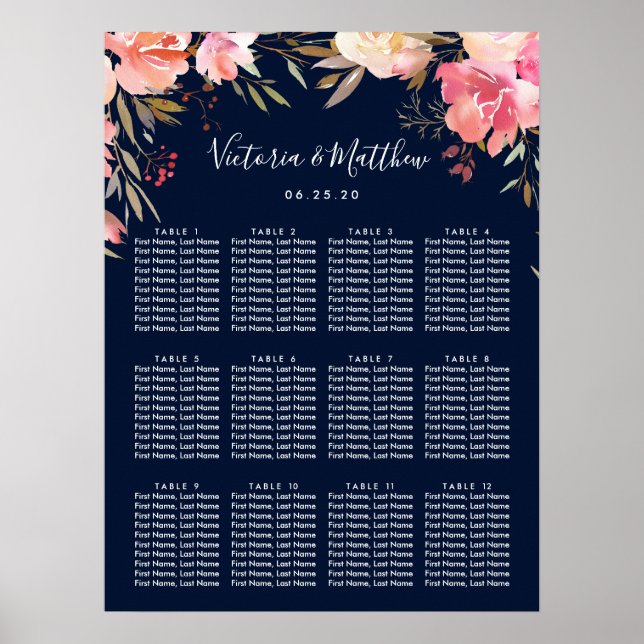 Poster Graphique de siège Mariage floral à fleurs romanti (Devant)
