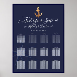 POSTER GRAPHIQUE DE SIÈGE NAUTIQUE FAUX OR ANCRE NAVY