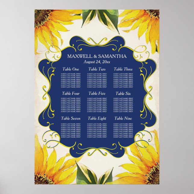 Poster GRAPHIQUE DE SIÈGE, Tournesol et bleu marine (Devant)