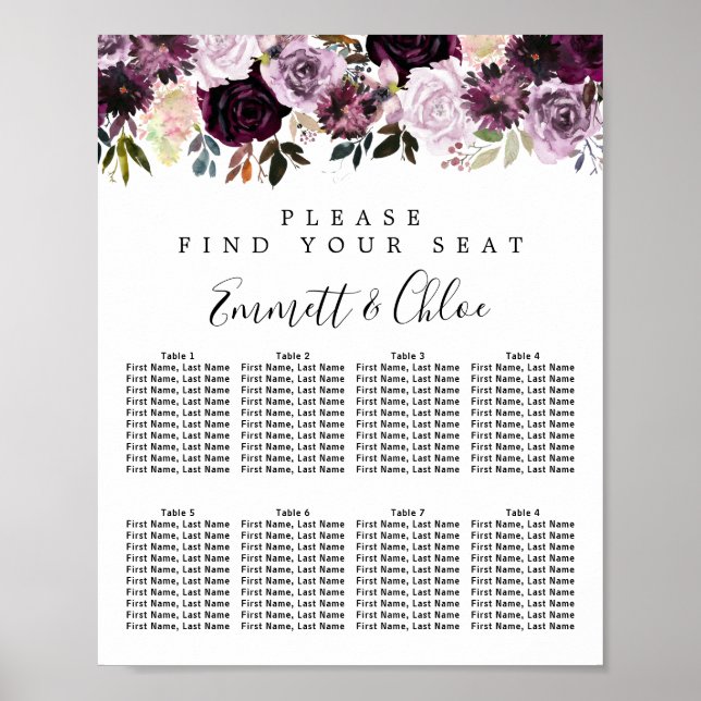 Poster Graphique de sièges à 8 tables pour Mariage rose p (Devant)