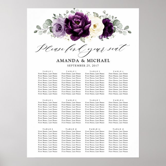 Poster Graphique de sièges blanc blanc de prune violette  (Devant)