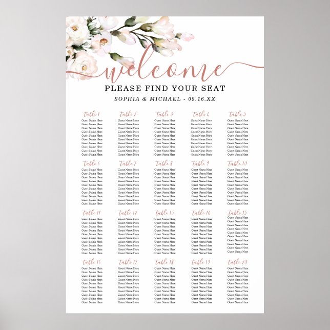 Poster Graphique de sièges de Mariage floral (Devant)