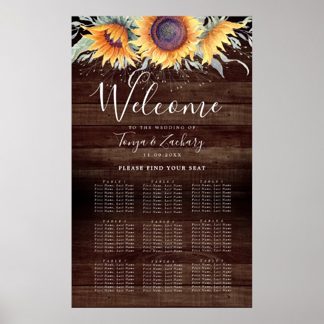 Poster Graphique de sièges de table Rustic Sunflower Bloo (Devant)