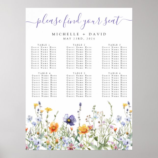 Poster Graphique de sièges du Mariage de champ fleur sauv (Devant)