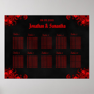 Poster Graphique de sièges Floral noir et rouge 10 tables
