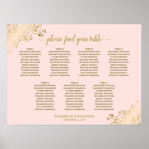 Poster Graphique de sièges Mariage 7 tables rose et or