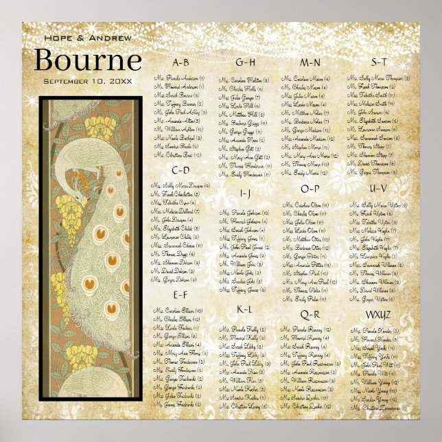 Poster Graphique de sièges Mariage ART DECO Peacock (Devant)