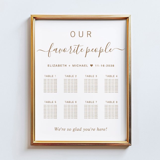Poster Graphique de sièges Mariage Chic Gold Script 8 Tab (Créateur téléchargé)