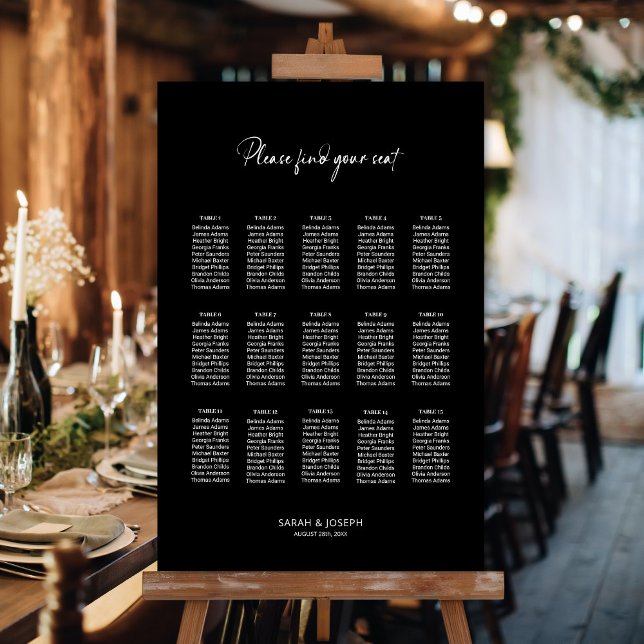 Poster Graphique de sièges Mariage de 15 tables en noir é (Créateur téléchargé)