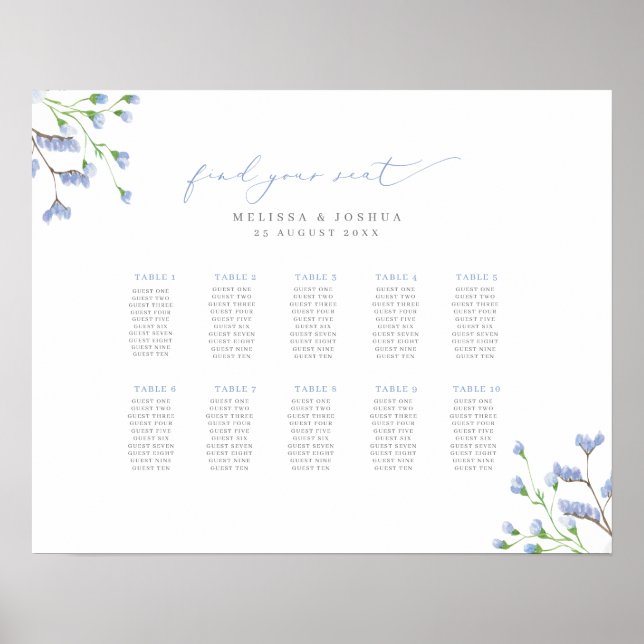 Poster Graphique de sièges Mariage de script de fleurs bl (Devant)