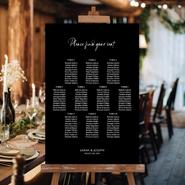 Poster Graphique de sièges Mariage élégant noir 10 table (Créateur téléchargé)