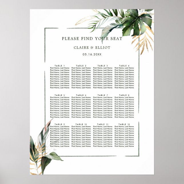 Poster Graphique de sièges Mariages pour feuillage tropic (Devant)