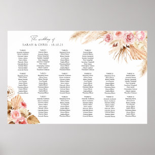 Poster Graphique de table bohème floral Herbe des Pampas