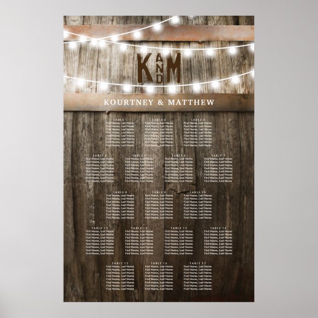 Poster Graphique de table de Mariage campagnard rustique (Devant)