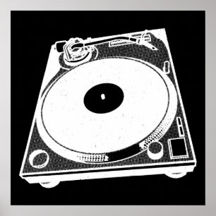 Poster Graphique de Tourne-disque rétro en blanc
