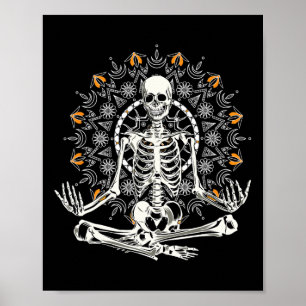 Poster Graphique de yoga mandala de squelette méditant po