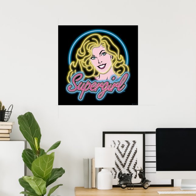 Poster Graphique des lumières de Neon Retro Supergirl (Bureau à domicile)