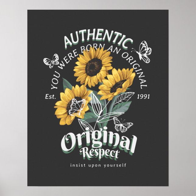 Poster Graphique des tournesols et papillons (Devant)