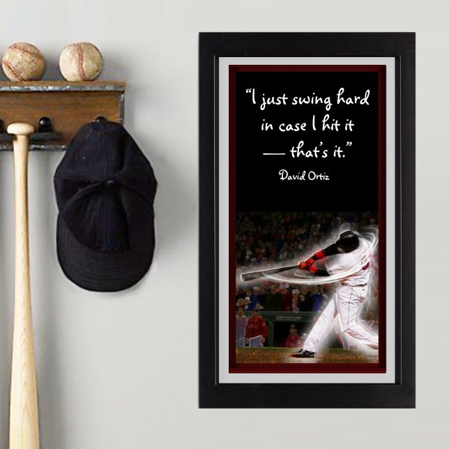Poster Graphique du joueur de baseball (Swing hard! David Ortiz quote baseball poster for bedroom decor.)