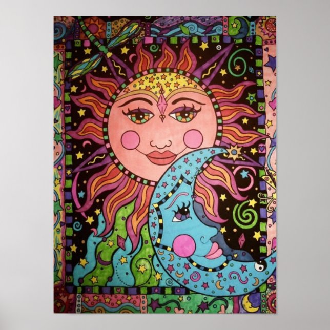 Poster Graphique du Soleil céleste et de la Lune (Devant)