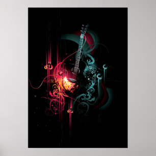 Poster Graphique frais de musique avec la guitare