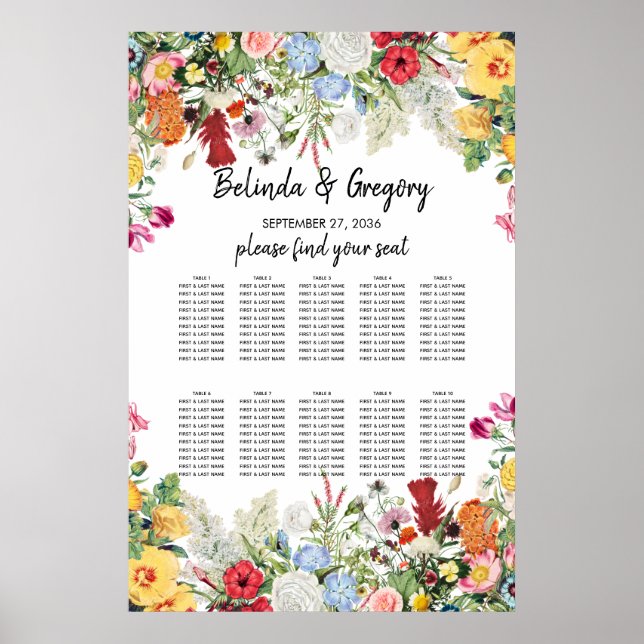 Poster Graphique Mariage des fleurs du jardin floral (Devant)