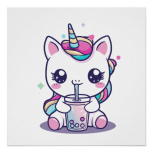 Poster Graphique Mignon de Licorne Mignonne mangeant de l