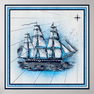 Poster Graphique Navires nautiques vintages
