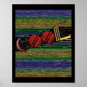 Poster Graphique Rétro de Cricket Cool Avec T Ll Piquets