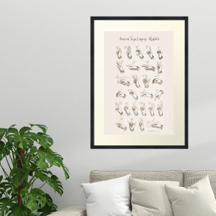 Poster Graphique vintage ASL American Sign Language