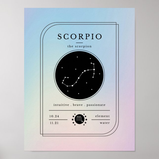 Poster Graphique Zodiaque Scorpio Pastels Dégradants (Devant)