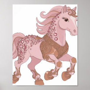 Poster Graphisme Cheval Bijou Rose Argenté Élégant