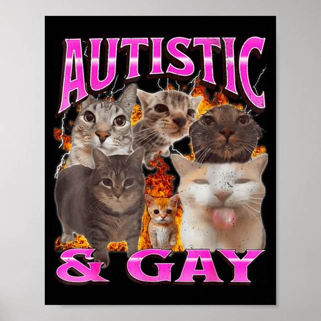 Poster Graphisme de contrefaçon de mème de chat drôle aut (Devant)